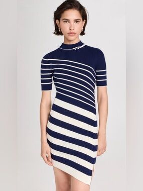 Simkhai Noah Mock Neck Mini Sweater Dress in Midnight Stripe Sz Small